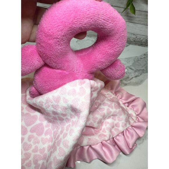 Carters Rattle Lovey Security Blanket Plush Pink White Satin Bird Owl Heart - Picture 6 of 6